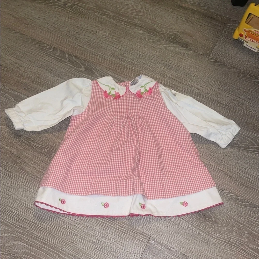 Vinatage little me Pink Gingham Baby Dress with White Sleeves floral size 18